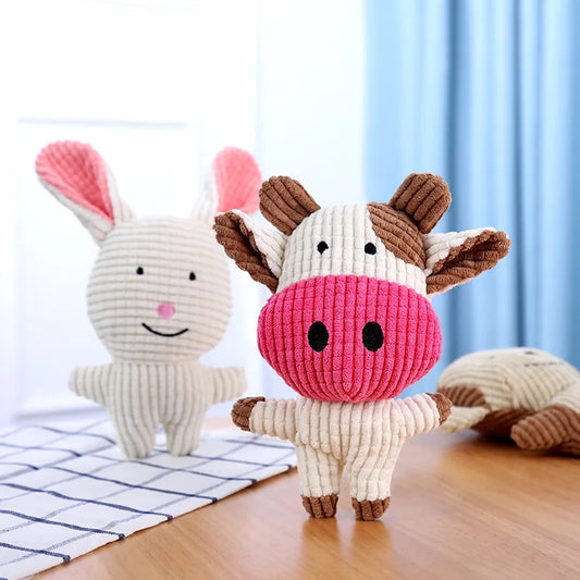 Cute Plush Toys Squeak Pet Cow Rabbit Animal Plush