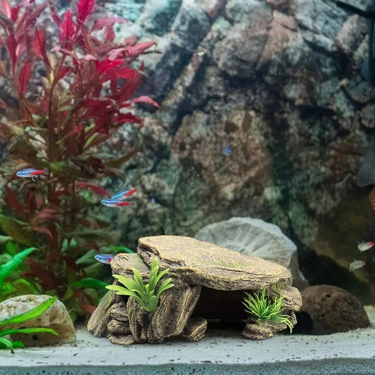 Aquarium Turtle Tank Decoration Terrace Artificial Shelter Decor Ornament Reptile Resting for Fish Terrapins Frogs Turtles